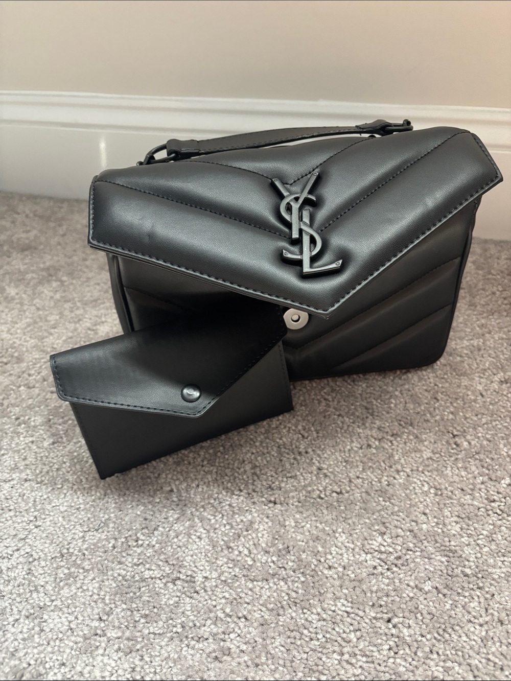 Saint Laurent Black Quilted Leather Shoulder Bag with Top Handle - Picture 9 of 9